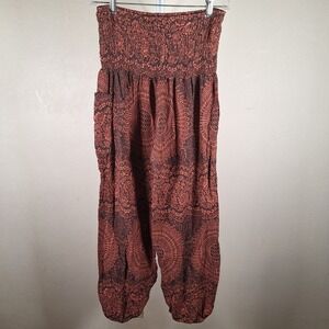 Y2K Festival Smocked Waist Medallion Yoga Harem Wide Leg Boho Pants Bangkok